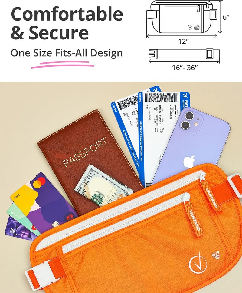 Vantamo Money Belt with RFID For Men & Women, Hidden Passport Holder for Travel, 2 Compartment Travel Fanny Pack for Women Anti Theft - Image 4